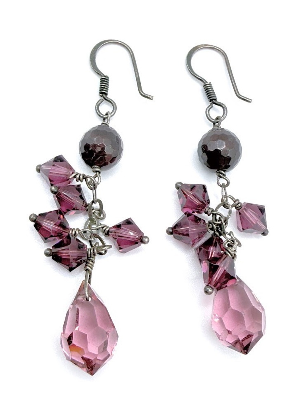 Sterling Silver Hook Earrings With Dangle, Amethyst Beads